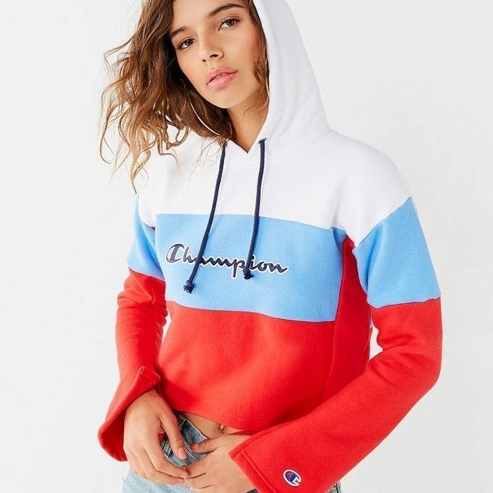 CHAMPION Colorblocked Bell-sleeve Cropped Hoodie